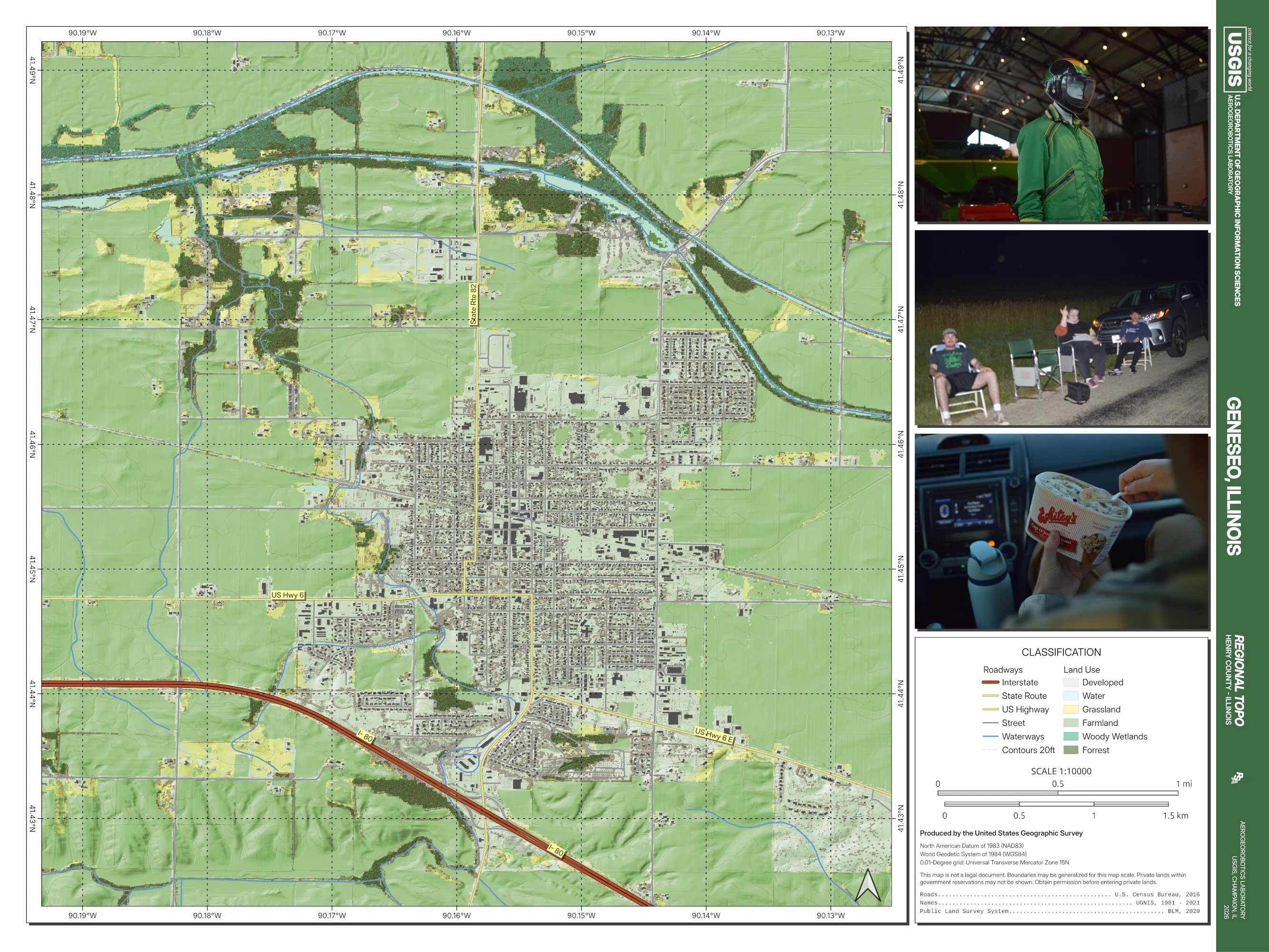 A topo + urban structures + land use map of Geneseo, IL